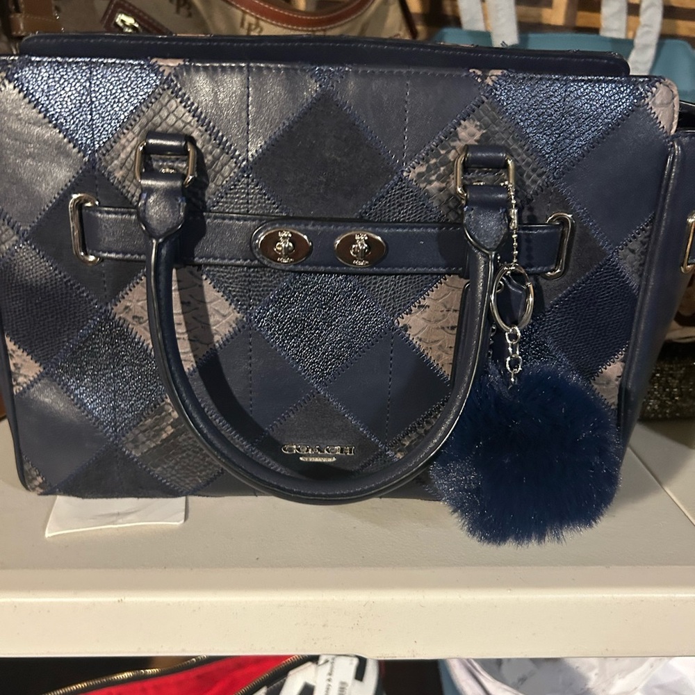 Coach Navy Blue patchwork Blake carryall